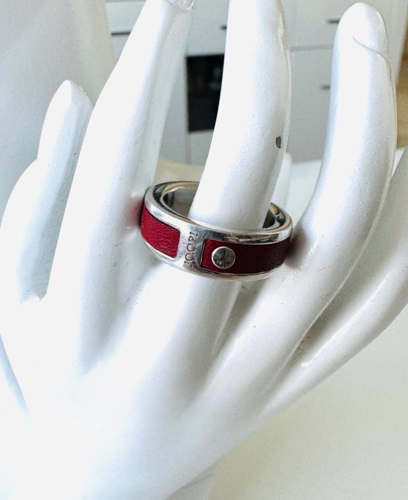 Seltener Joop Designer Ring 925 Silber Mit Rotem Leder Ringgröße 54 von FromyesterdaySchatze