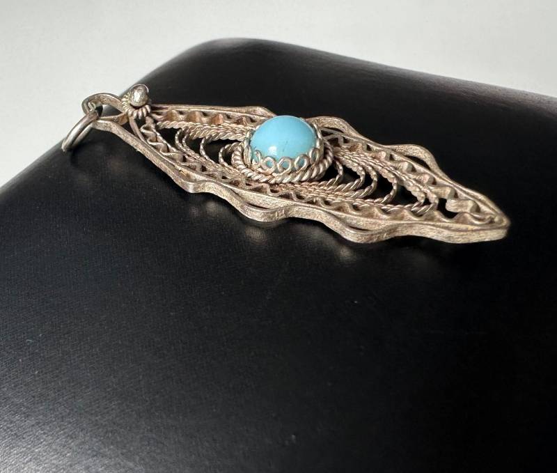 Silber Anhänger Filigran Türkis Cabochon Art Deco Vintage von FromyesterdaySchatze