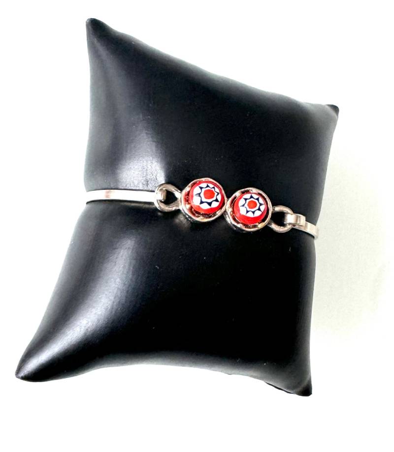 Vintage Armspange Versilbertes Metall Mit Keramikeinlage von FromyesterdaySchatze