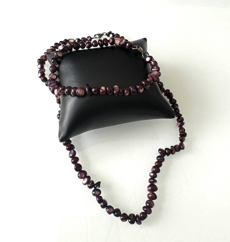 Vintage Schmuckset Kette Und Armband Gefärbtes Perlmutt 925 Silber Verschlüsse von FromyesterdaySchatze