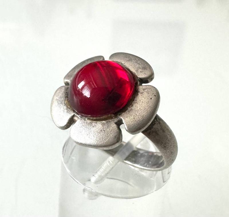 Vintage Statement 925 Silber Ring Blumen Design Rotem Stein von FromyesterdaySchatze