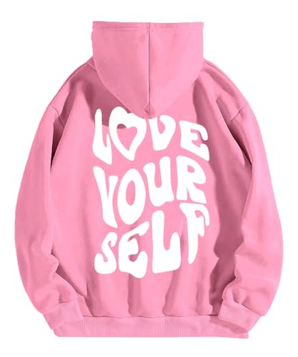 Fronage Damen Oversized Hoodie Slogan Brief Grafik Langarm Sweatshirt Ästhetischer Pullover mit Kängurutaschen, 00-pink, M von Fronage
