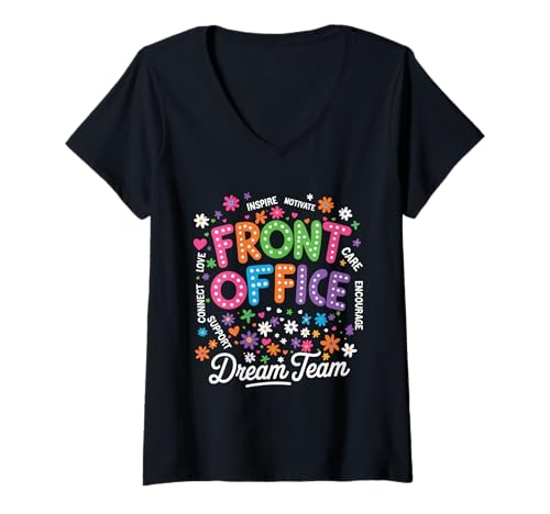 Damen Front Office Squad Dream Team, lustige Schullehrer T-Shirt mit V-Ausschnitt von Front Office Dream Team School Secretary Apparel