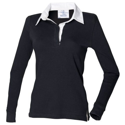 Front Row Damen Rugby Polo-Shirt, Langarm (Large) (Schwarz/WeiÃŸ) von Front Row