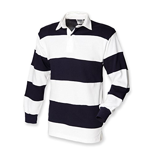 Front Row Hooped Long Sleeve Rugby Shirt in White / Navy Size M von Front Row