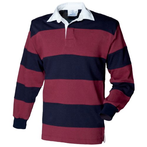 Front Row Rugby-Shirt mit genähten Streifen Gr. L, burgunderfarben von Front Row
