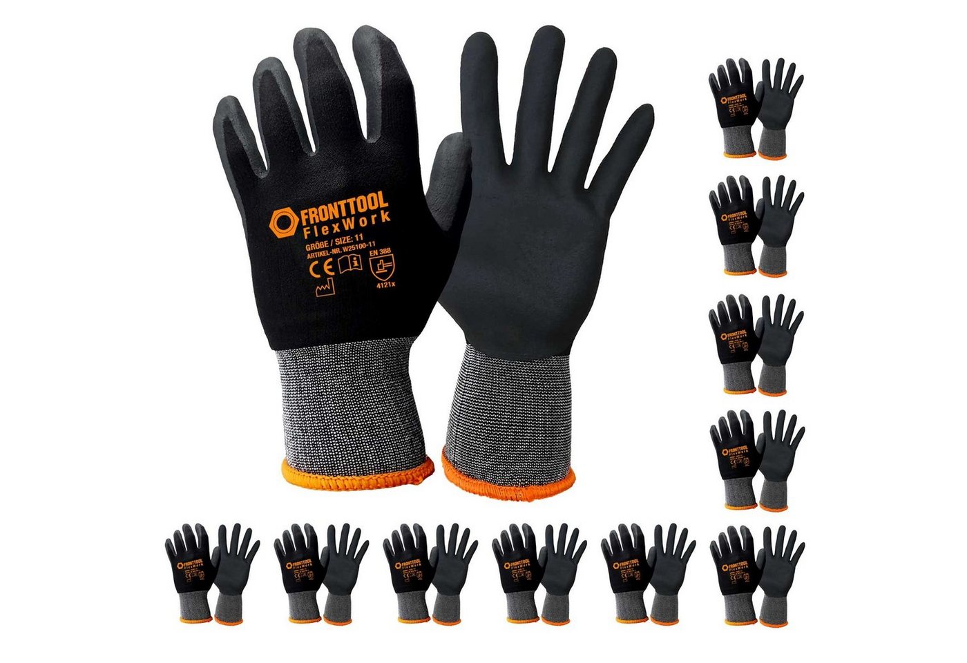 Fronttool Nitril-Handschuhe Arbeitshandschuhe FlexWork Schutzhandschuhe Gartenhandschuhe 12 Paar (Spar-Set) von Fronttool