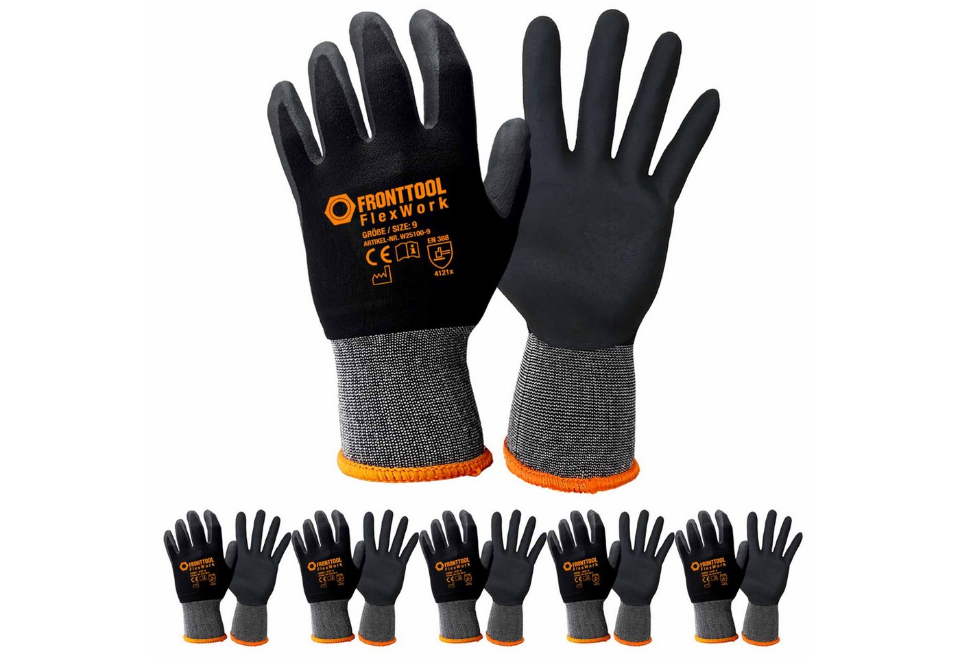Fronttool Nitril-Handschuhe Arbeitshandschuhe FlexWork Schutzhandschuhe Gartenhandschuhe 6 Paar (Spar-Set) von Fronttool