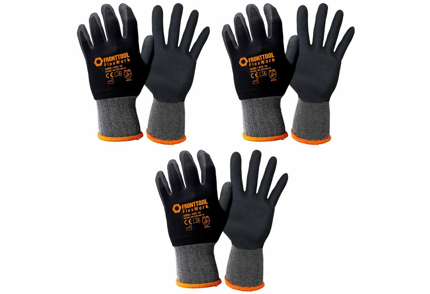 Fronttool Nitril-Handschuhe Arbeitshandschuhe FlexWork Schutzhandschuhe Gartenhandschuhe 12 Paar (Spar-Set) von Fronttool