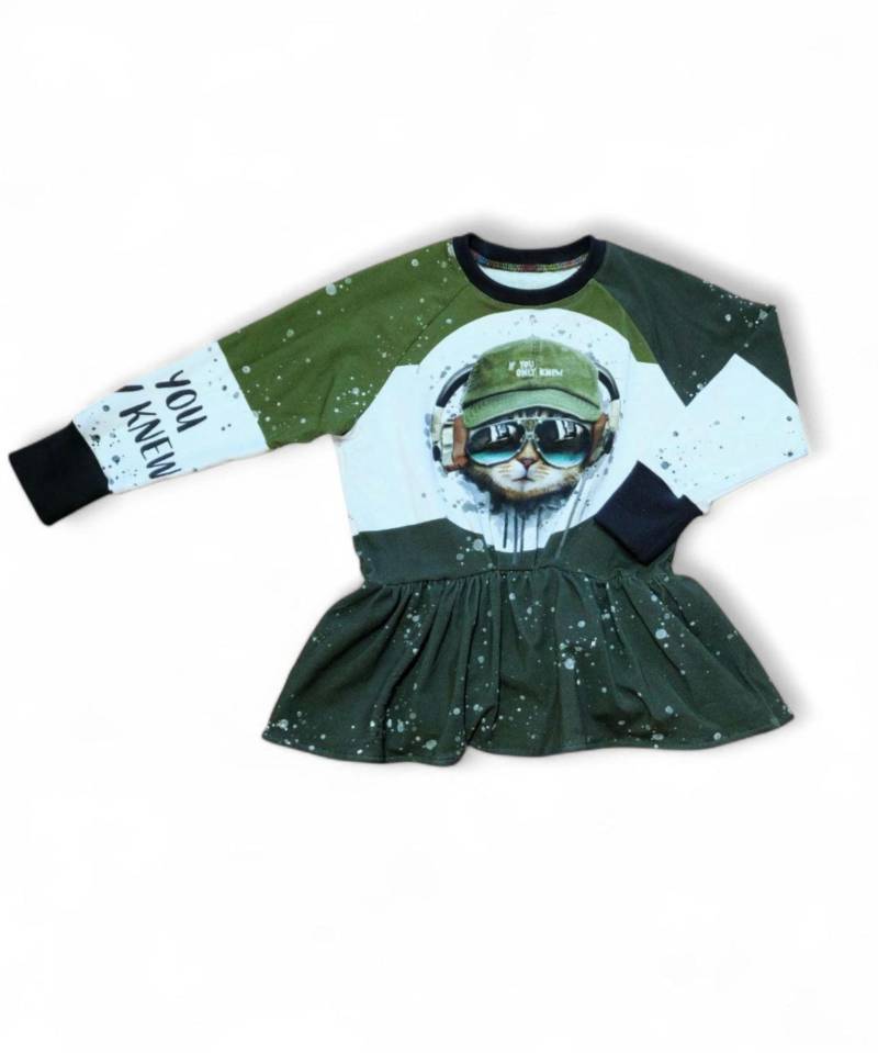 Kleid Kinder Baby Katze Mit Kopfhörern "If You Only Knew" Aus Jerseystoff von FroqHandmade