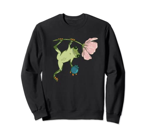 Frosch klettert auf Blume mit Beere für Herren Damen Kinder Sweatshirt Frosch klettert auf Blume mit Beere für Herren Damen Kinder Sweatshirt von Frosch Amphibien, Comic Geschenke, lustige Sprüche