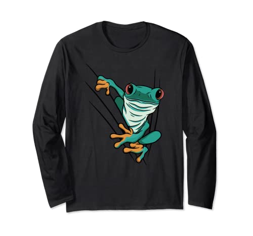 Grüner Comic Frosch kommt durch Riss für Herren Damen Kinder Langarmshirt Grüner Comic Frosch kommt durch Riss für Herren Damen Kinder Langarmshirt von Frosch Amphibien, Comic Geschenke, lustige Sprüche