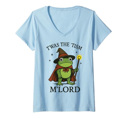 Damen T'was The 'tism M'lord Frog T-Shirt mit V-Ausschnitt Damen T'was The 'tism M'lord Frog T-Shirt mit V-Ausschnitt von Frosch Autismus Meme Lustig