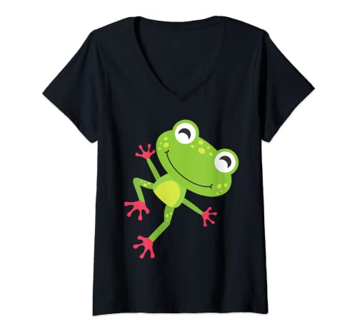 Damen Frosch Kostüm Froschliebhaber Geschenk Kinder Herren Damen T-Shirt mit V-Ausschnitt von Frosch Geschenke Froschkostüm Karneval Frösche