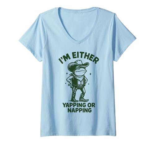 Damen I'm Either Yapping Or Napping T-Shirt mit V-Ausschnitt Damen I'm Either Yapping Or Napping T-Shirt mit V-Ausschnitt von Frosch Kläffen Nickerchen Lustig Meme