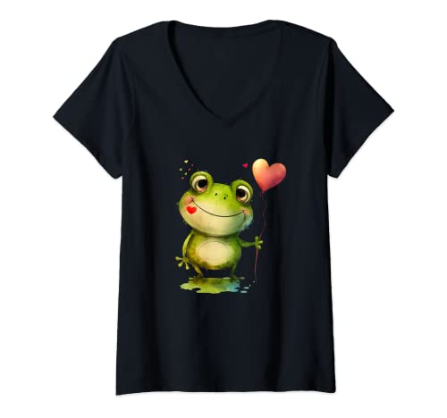 Damen Frosch mit Herz Liebe Ästhetik Frosch T-Shirt mit V-Ausschnitt Damen Frosch mit Herz Liebe Ästhetik Frosch T-Shirt mit V-Ausschnitt von Frosch Kollektion