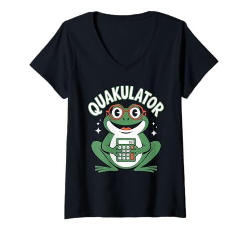 Damen Quakulator Frosch Taschenrechner Grafik T-Shirt mit V-Ausschnitt Damen Quakulator Frosch Taschenrechner Grafik T-Shirt mit V-Ausschnitt von Frosch Mit Taschenrechner Retro Humor