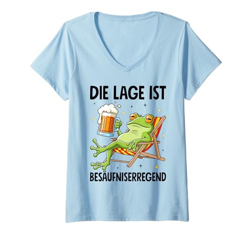 Damen Die Lage Ist Besäufniserregend Frosch Bier Urlaub T-Shirt mit V-Ausschnitt Damen Die Lage Ist Besäufniserregend Frosch Bier Urlaub T-Shirt mit V-Ausschnitt von Frosch Outfits für Party und Kneipentour