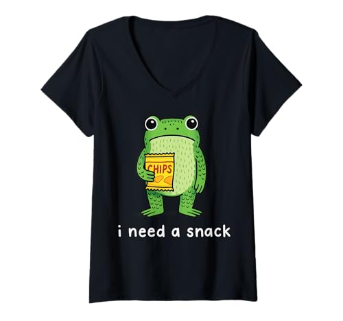Damen I Need A Snack T-Shirt mit V-Ausschnitt Damen I Need A Snack T-Shirt mit V-Ausschnitt von Frosch Snack Lustig Meme Feinschmecker