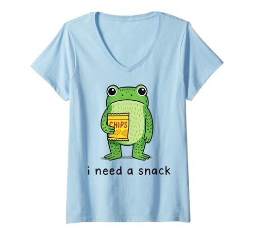 Damen I Need A Snack T-Shirt mit V-Ausschnitt Damen I Need A Snack T-Shirt mit V-Ausschnitt von Frosch Snack Lustig Meme Feinschmecker