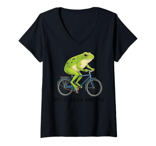 Damen Off to Cause A Kerfuffle Frosch T-Shirt mit V-Ausschnitt Damen Off to Cause A Kerfuffle Frosch T-Shirt mit V-Ausschnitt von Frosch meme Aufregung Lustig
