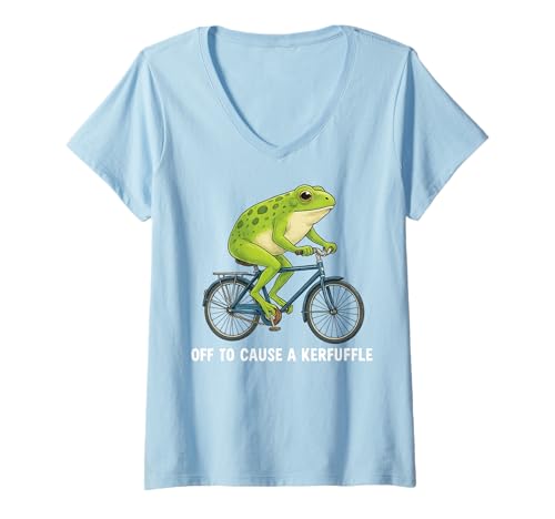 Damen Off to Cause A Kerfuffle Frosch T-Shirt mit V-Ausschnitt Damen Off to Cause A Kerfuffle Frosch T-Shirt mit V-Ausschnitt von Frosch meme Aufregung Lustig