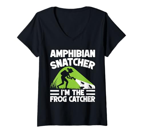 Damen Frosch Jäger Fänger Amphibian Snatcher Frosch T-Shirt mit V-Ausschnitt Damen Frosch Jäger Fänger Amphibian Snatcher Frosch T-Shirt mit V-Ausschnitt von Froschgeschenke Für Jungen Frosch Shirt Kinder