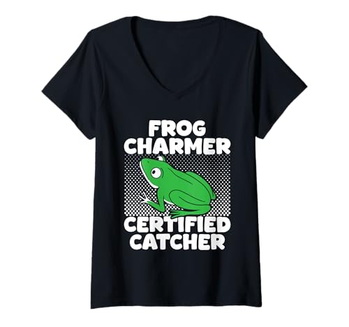 Damen Frosch Jäger Fänger Charmer Cretified Frosch T-Shirt mit V-Ausschnitt Damen Frosch Jäger Fänger Charmer Cretified Frosch T-Shirt mit V-Ausschnitt von Froschgeschenke Für Jungen Frosch Shirt Kinder