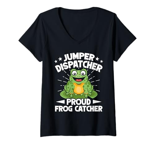 Damen Frosch Jäger Fänger Dispatcher Proud Frosch T-Shirt mit V-Ausschnitt Damen Frosch Jäger Fänger Dispatcher Proud Frosch T-Shirt mit V-Ausschnitt von Froschgeschenke Für Jungen Frosch Shirt Kinder