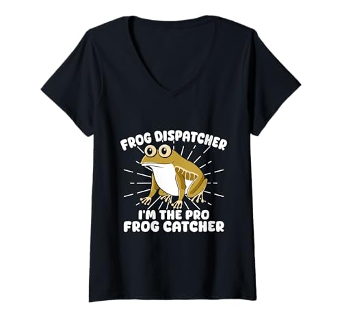 Damen Frosch Jäger Fänger Dispatcher The Pro Frosch T-Shirt mit V-Ausschnitt Damen Frosch Jäger Fänger Dispatcher The Pro Frosch T-Shirt mit V-Ausschnitt von Froschgeschenke Für Jungen Frosch Shirt Kinder
