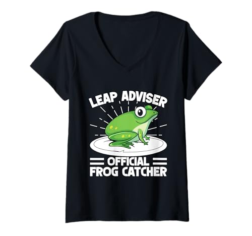 Damen Frosch Jäger Fänger Leap Adviser Frosch T-Shirt mit V-Ausschnitt Damen Frosch Jäger Fänger Leap Adviser Frosch T-Shirt mit V-Ausschnitt von Froschgeschenke Für Jungen Frosch Shirt Kinder