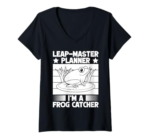 Damen Frosch Jäger Fänger Leap-Master Planner Frosch T-Shirt mit V-Ausschnitt Damen Frosch Jäger Fänger Leap-Master Planner Frosch T-Shirt mit V-Ausschnitt von Froschgeschenke Für Jungen Frosch Shirt Kinder
