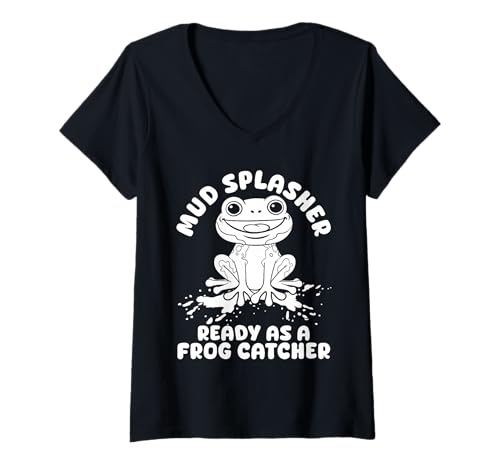 Damen Frosch Jäger Fänger Mud Splasher Frosch T-Shirt mit V-Ausschnitt Damen Frosch Jäger Fänger Mud Splasher Frosch T-Shirt mit V-Ausschnitt von Froschgeschenke Für Jungen Frosch Shirt Kinder