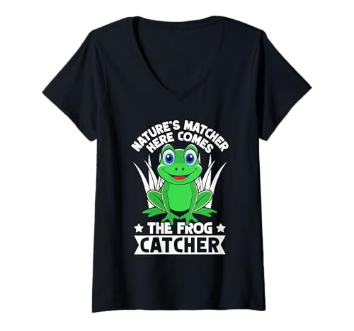 Damen Frosch Jäger Fänger Nature´s Matcher Here Comes Frosch T-Shirt mit V-Ausschnitt Damen Frosch Jäger Fänger Nature´s Matcher Here Comes Frosch T-Shirt mit V-Ausschnitt von Froschgeschenke Für Jungen Frosch Shirt Kinder