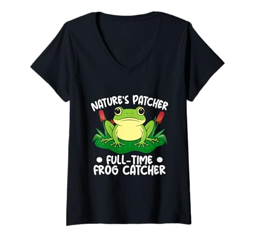 Damen Frosch Jäger Fänger Nature´s Patcher Full-Time Catcher T-Shirt mit V-Ausschnitt Damen Frosch Jäger Fänger Nature´s Patcher Full-Time Catcher T-Shirt mit V-Ausschnitt von Froschgeschenke Für Jungen Frosch Shirt Kinder