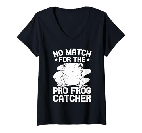 Damen Frosch Jäger Fänger No Match for The Frosch T-Shirt mit V-Ausschnitt Damen Frosch Jäger Fänger No Match for The Frosch T-Shirt mit V-Ausschnitt von Froschgeschenke Für Jungen Frosch Shirt Kinder