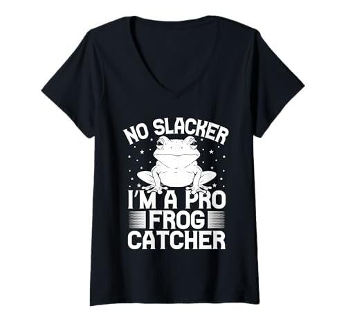 Damen Frosch Jäger Fänger No Slacker A Pro Frosch T-Shirt mit V-Ausschnitt Damen Frosch Jäger Fänger No Slacker A Pro Frosch T-Shirt mit V-Ausschnitt von Froschgeschenke Für Jungen Frosch Shirt Kinder
