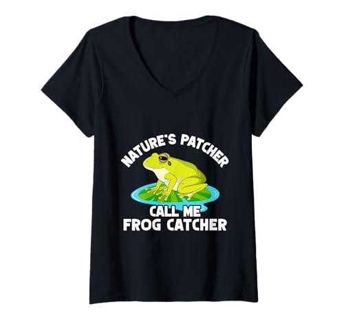 Damen Frosch Jäger Fänger Patcher Frosch T-Shirt mit V-Ausschnitt Damen Frosch Jäger Fänger Patcher Frosch T-Shirt mit V-Ausschnitt von Froschgeschenke Für Jungen Frosch Shirt Kinder