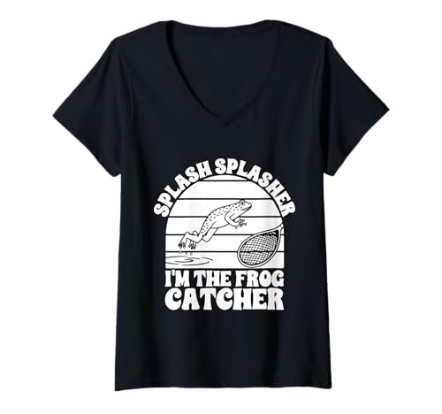 Damen Frosch Jäger Fänger Splash Splasher Frosch T-Shirt mit V-Ausschnitt Damen Frosch Jäger Fänger Splash Splasher Frosch T-Shirt mit V-Ausschnitt von Froschgeschenke Für Jungen Frosch Shirt Kinder