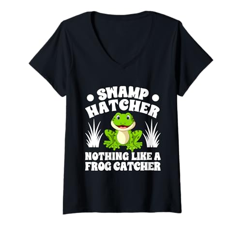 Damen Frosch Jäger Fänger Swamp Hatcher Frosch T-Shirt mit V-Ausschnitt Damen Frosch Jäger Fänger Swamp Hatcher Frosch T-Shirt mit V-Ausschnitt von Froschgeschenke Für Jungen Frosch Shirt Kinder