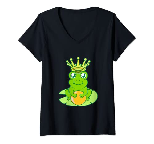 Damen Froschkönig Frosch Goldene Kugel Ball Kröte König Märchen T-Shirt mit V-Ausschnitt von Froschkönig Frosch Goldene Kugel Ball Kröte Tees