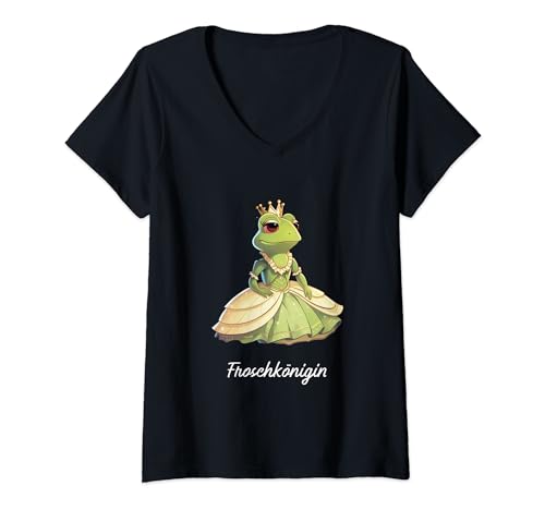 Damen Froschkönigin Königin der Frösche Mädchen Karneval Fasching T-Shirt mit V-Ausschnitt Damen Froschkönigin Königin der Frösche Mädchen Karneval Fasching T-Shirt mit V-Ausschnitt von Froschkönigin Merch