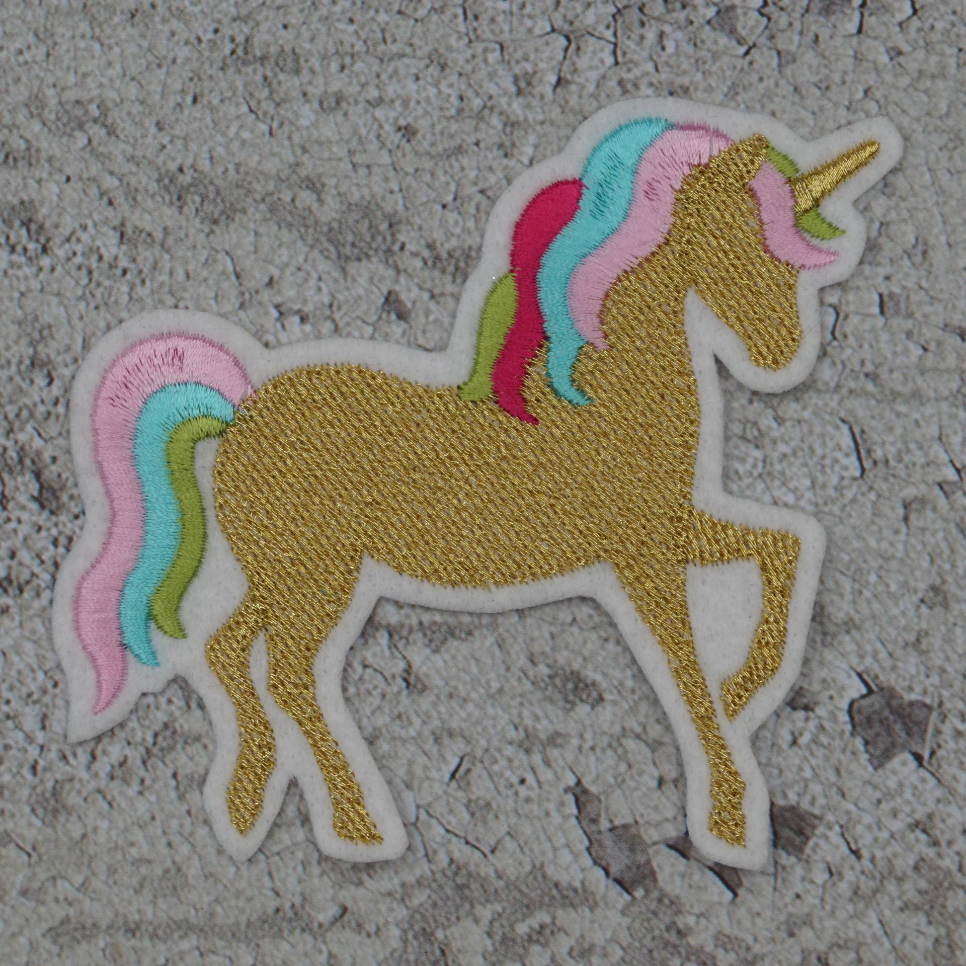 Einhorn Mini | Mittel Gestickt - Aufnäher Applikation Zum Aufbügeln Schultüte Einschulung Glitzer Gold von Froschverliebt