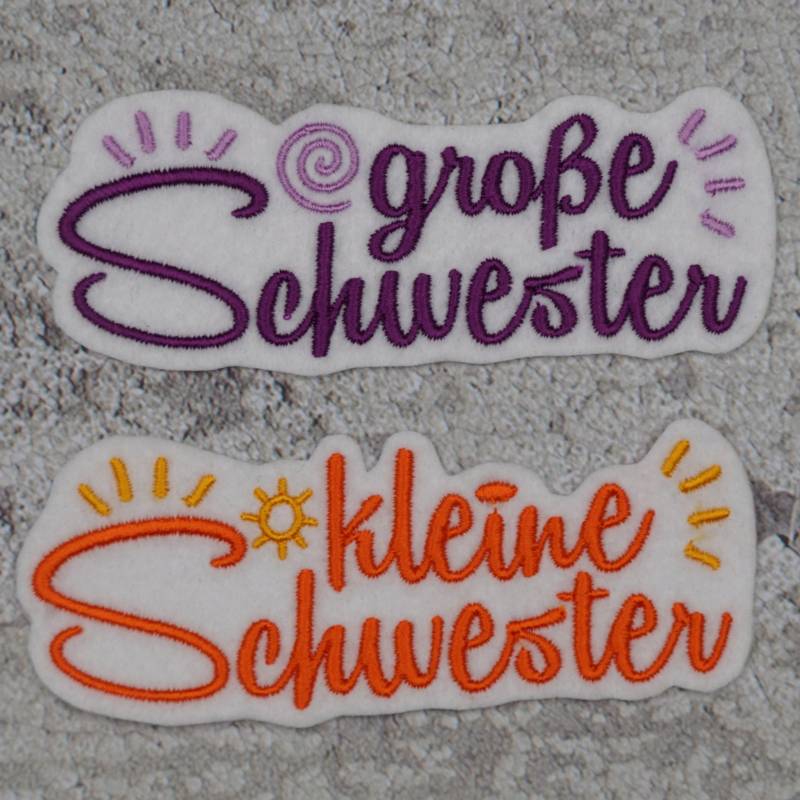 Schriftzug Schwester - Bruder/in Wunschfarben | 107 Garnfarben Zur Auswahl Filz Weiß Wunschname Aufnäher Applikation Stickaufnäher von Froschverliebt
