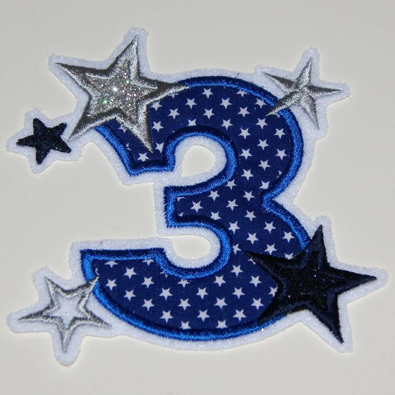 Stickaufnäher Geburtstagszahl 3 Mit Sternen | 10 Designs Wahlweise Name von Froschverliebt
