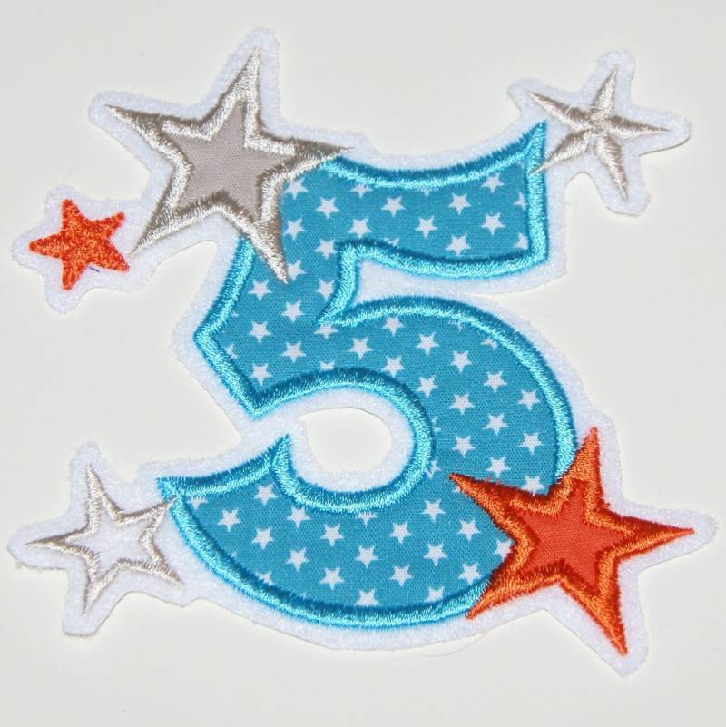 Stickaufnäher Geburtstagszahl 5 Mit Sternen | 10 Designs Wahlweise Name von Froschverliebt
