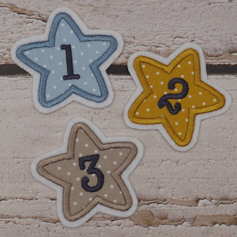 stern Gestickt - Mit Wunschzahl Zum Aufbügeln Aufnäher Applikation Farbwahl Größenwahl Geburtstag Geburtstagszahl von Froschverliebt