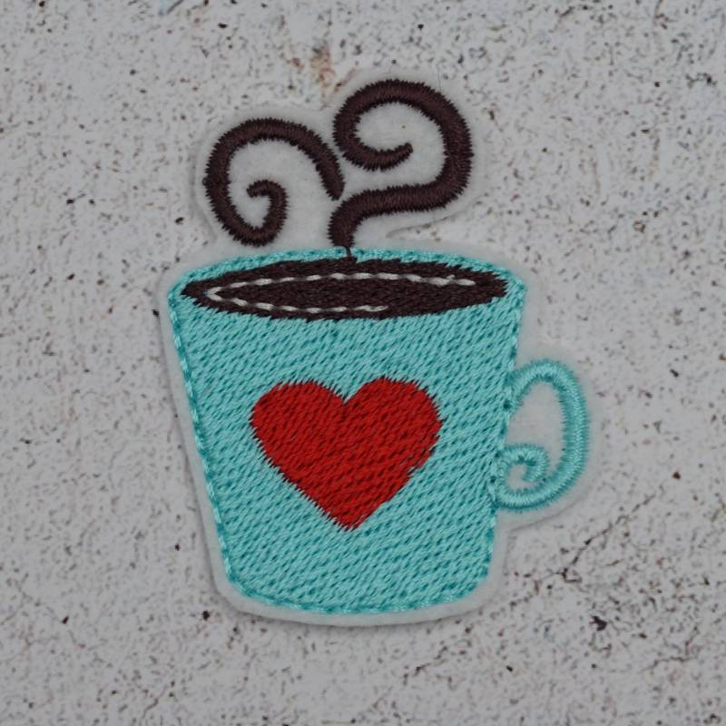 stickaufnäher Eine Kleine Tasse Kaffee Mit Herz in Wunschfarbe Aufnäher Applikation von Froschverliebt