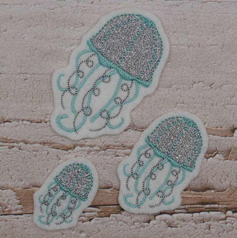 stickaufnäher Quallenschwarm | Silber Lind 3-Er Set Aufnäher Schultüte Applikation von Froschverliebt