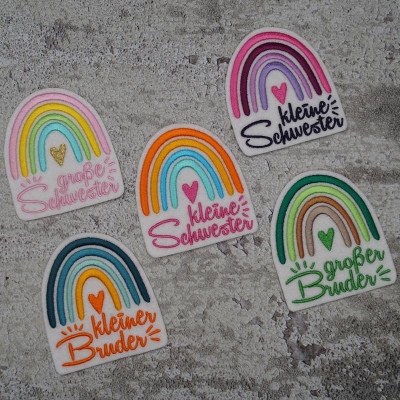 stickaufnäher Regenbogen Mit Herz/Kleine, Große Schwester - Kleiner, Großer Bruder Erstelle Deinen Individuellen von Froschverliebt